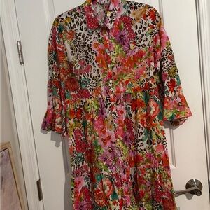 Johnny Was Size Medium Vibrant Floral and Leopard Print Dress NWT
